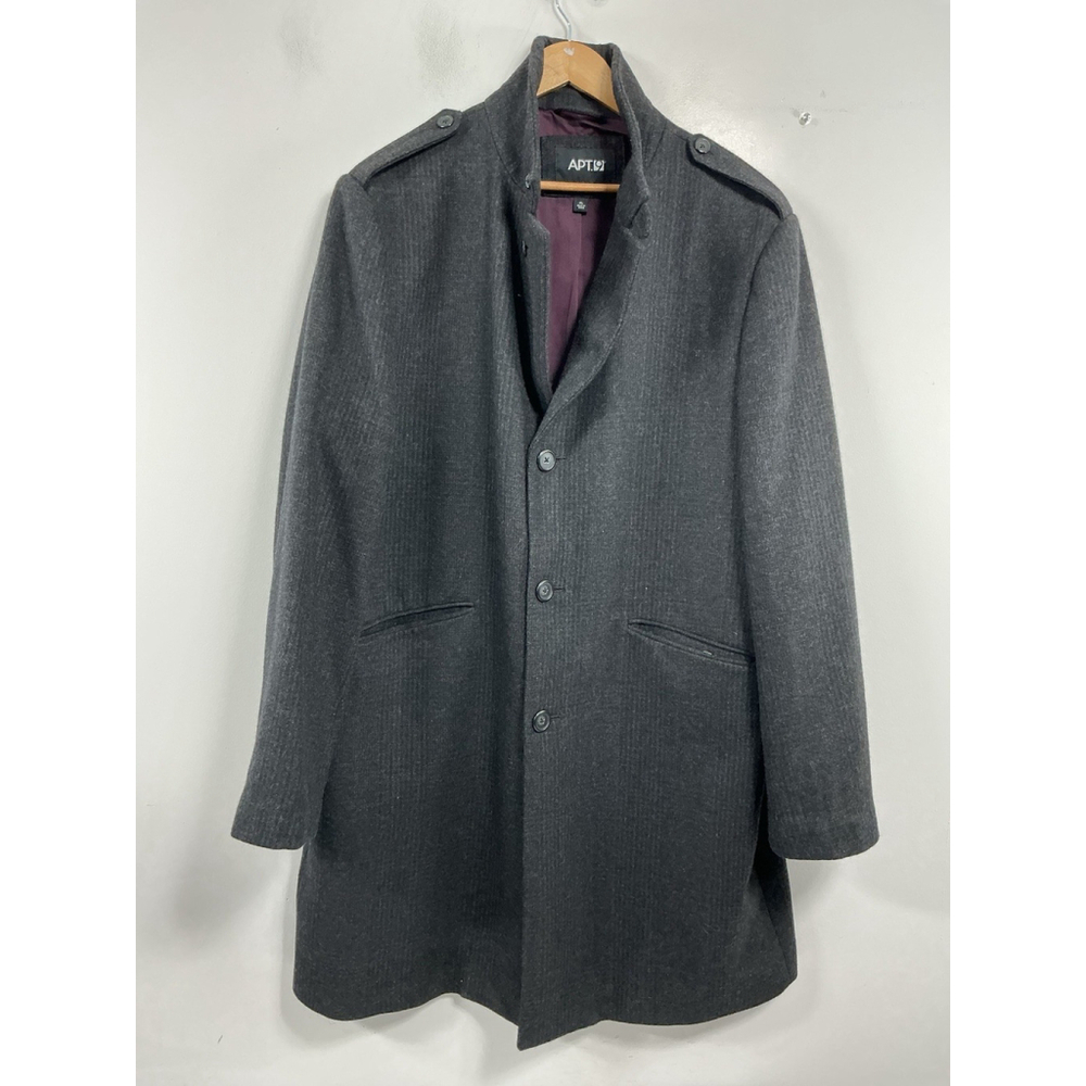 Mens Apt 9 Long Overcoat XL Gray Lined Button Up Mock Neck